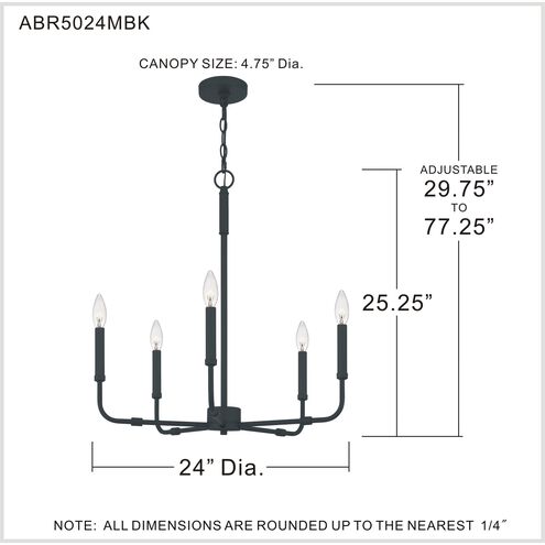 Abner 5 Light 24 inch Matte Black Chandelier Ceiling Light