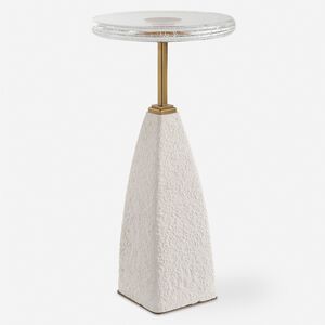 Sora 24 X 12 inch Seeded Glass and Sandstone with Brushed Brass Drink Table