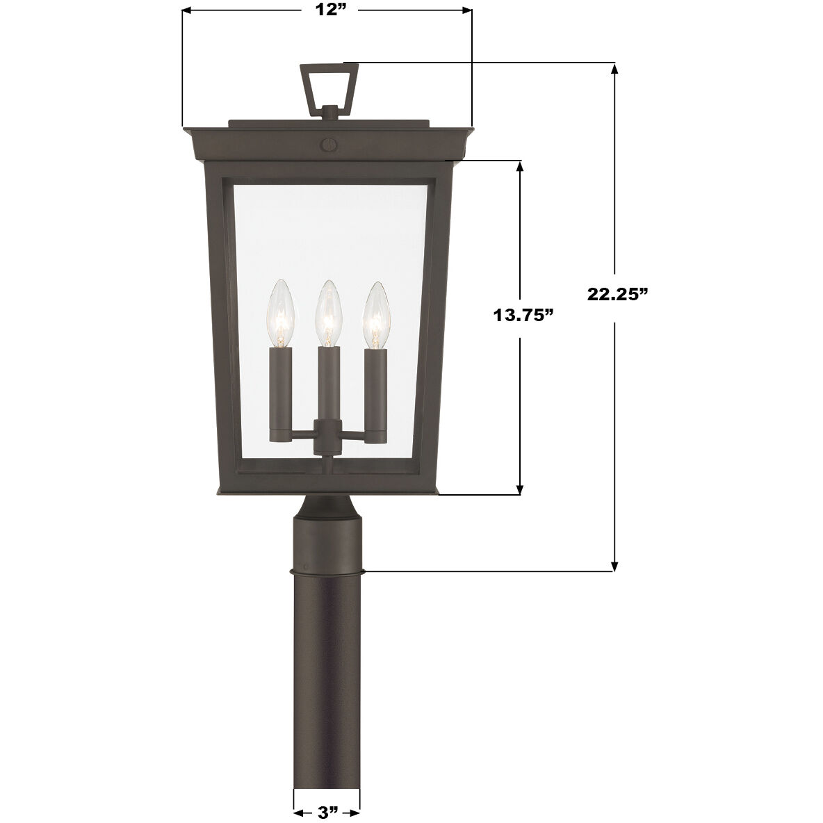 Belmont 3 Light 22.25 inch Twilight Bronze Outdoor Post