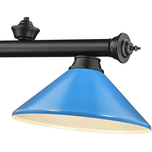 Cordon 3 Light 58 inch Matte Black Billiard Light Ceiling Light in Electric Blue Steel