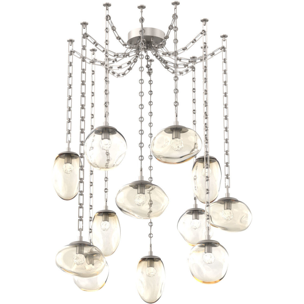 Cosmos LED 17 inch Beige Silver Swag Multi-Pendant Ceiling Light in 3000K LED, Floret Inner - Amber Outer, Rectangular Chain