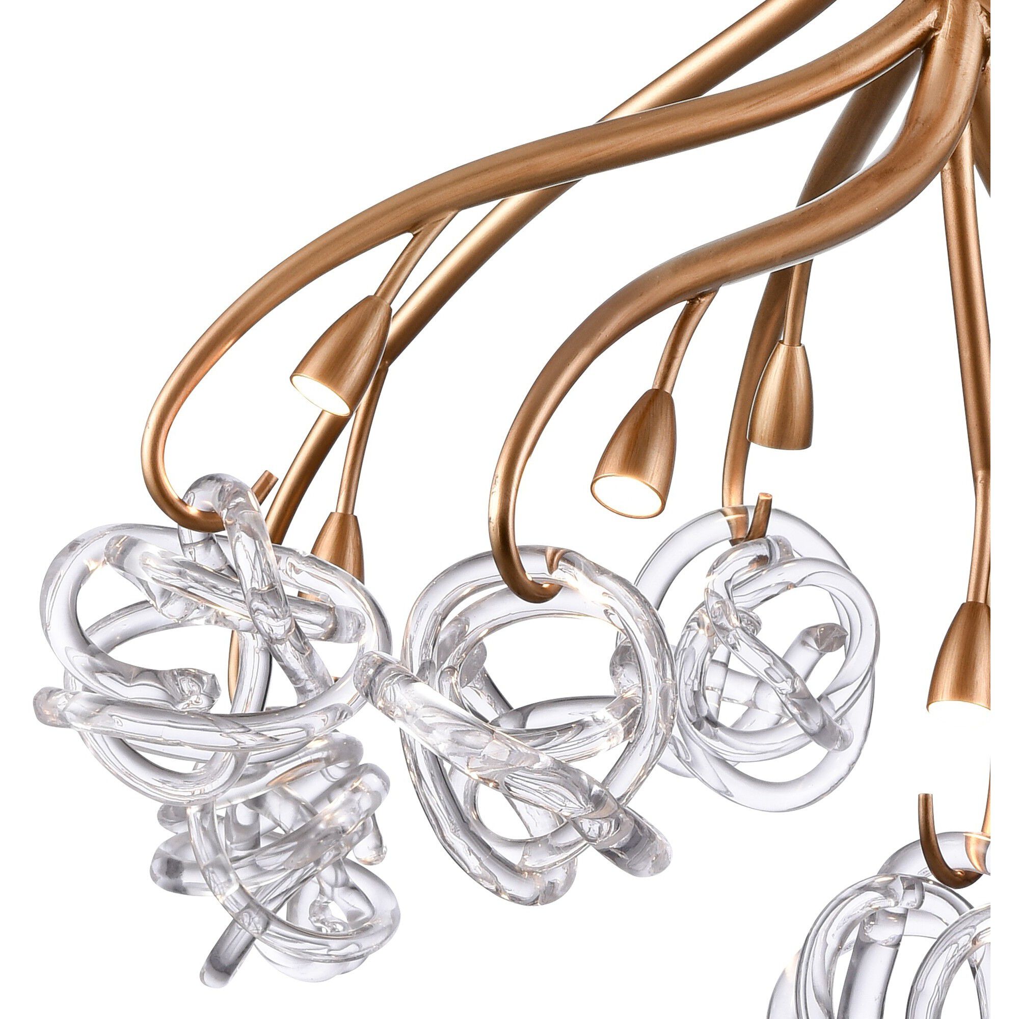 Freeform LED 37 inch Antique Gold Leaf Chandelier Ceiling Light, Converts to Semi Flush