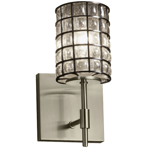 Wire Glass LED 4.5 inch Polished Chrome Wall Sconce Wall Light in 700 Lm LED, Grid with Clear Bubbles, Cylinder with Flat Rim