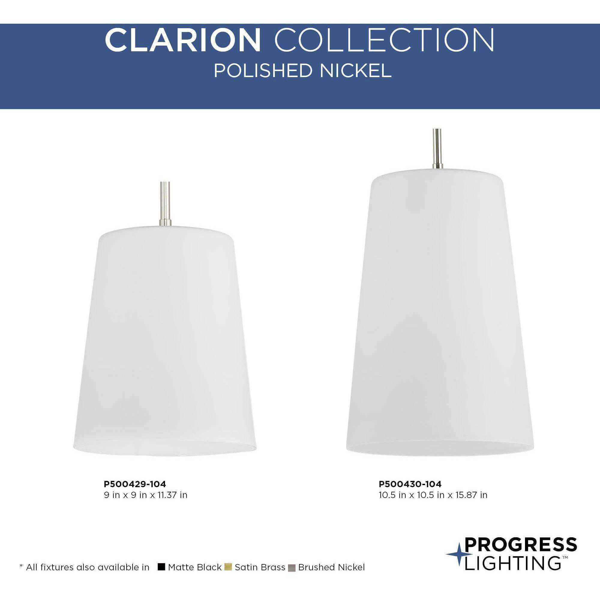 Clarion 1 Light 9 inch Polished Nickel Pendant Ceiling Light