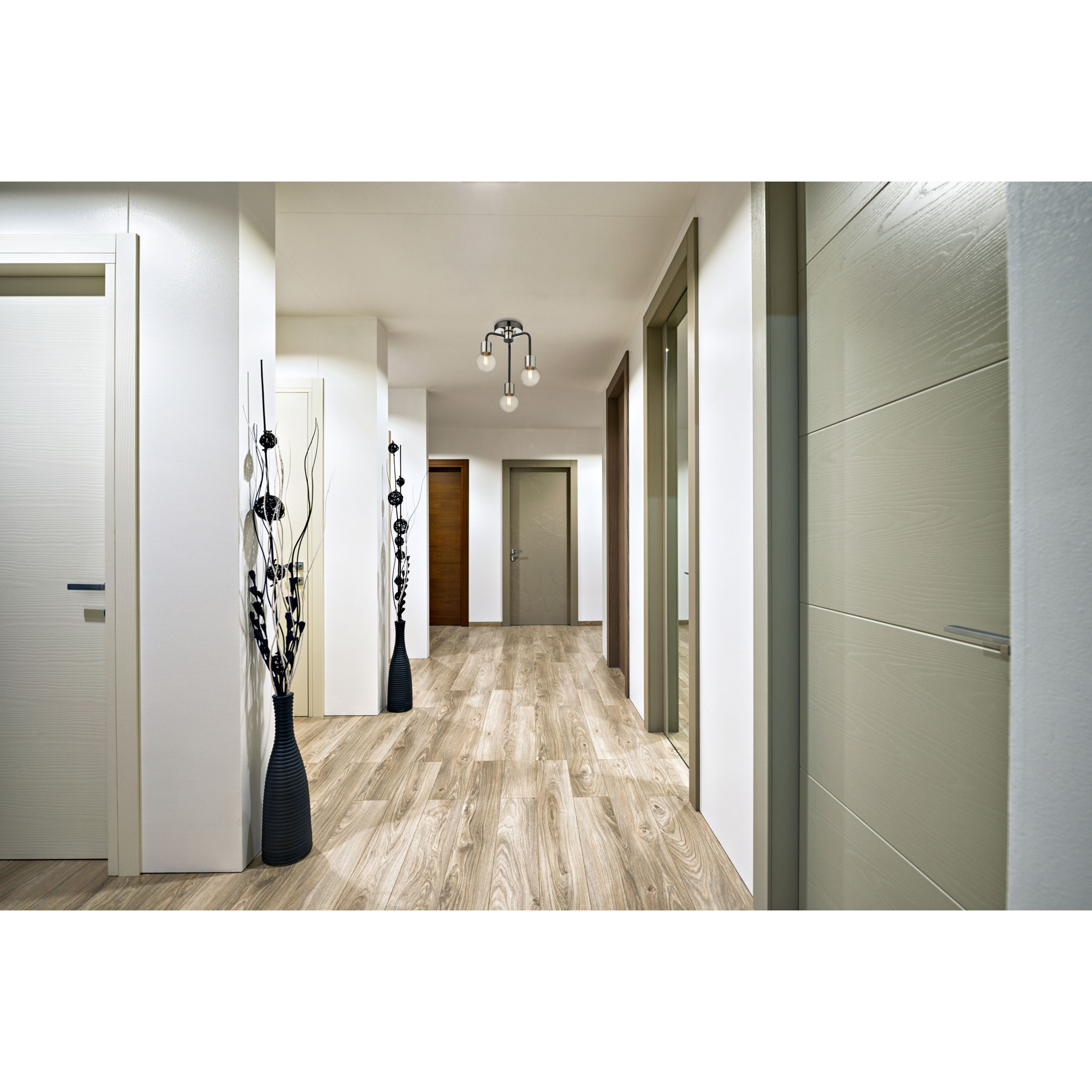 Neutra 3 Light 14 inch Matte Black and Polished Nickel Semi Flush Mount Ceiling Light