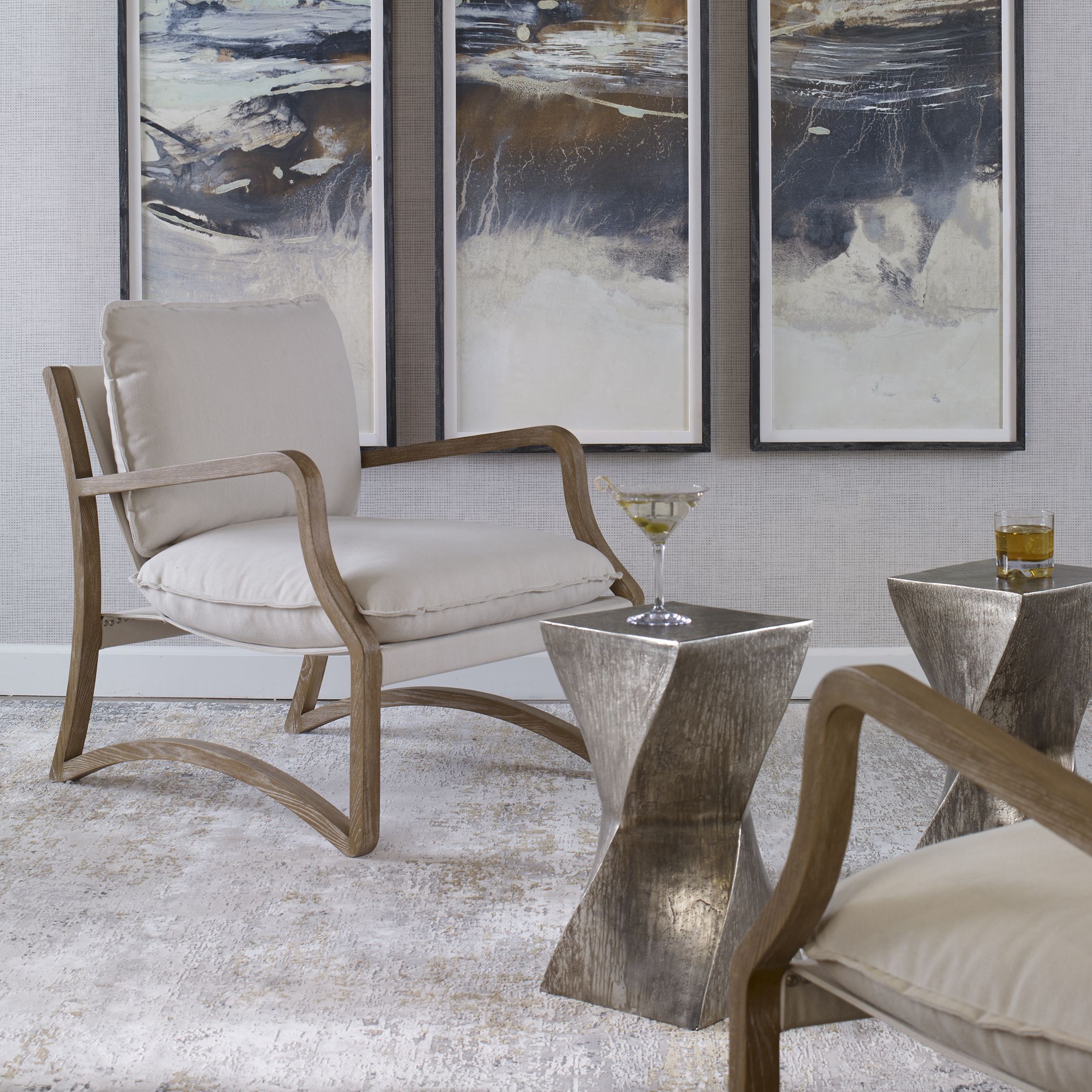 Melora Natural Solid Oak and Natural Linen Toned Fabric Accent Chair