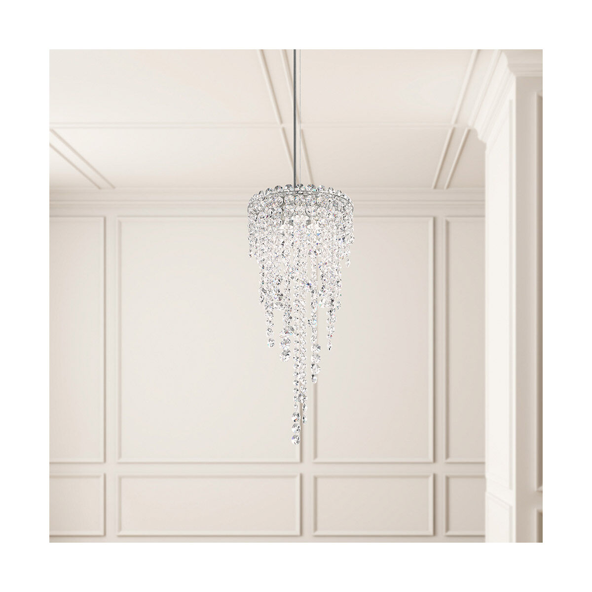 Chantant 3 Light Polished Stainless Steel Mini Pendant Ceiling Light in Optic, Strand