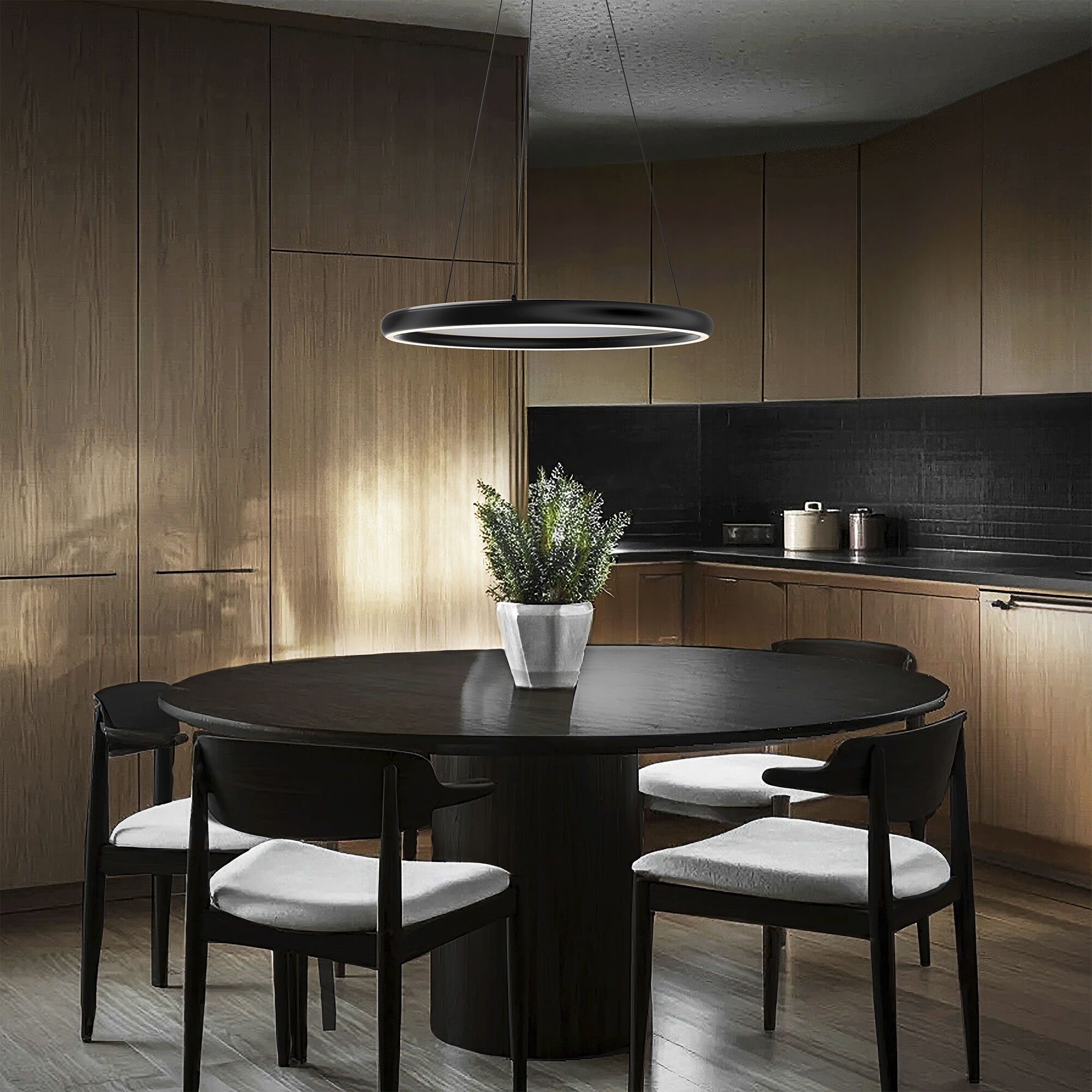 Huxley LED 23.38 inch Black Chrome Pendant Ceiling Light in 3500K, dweLED