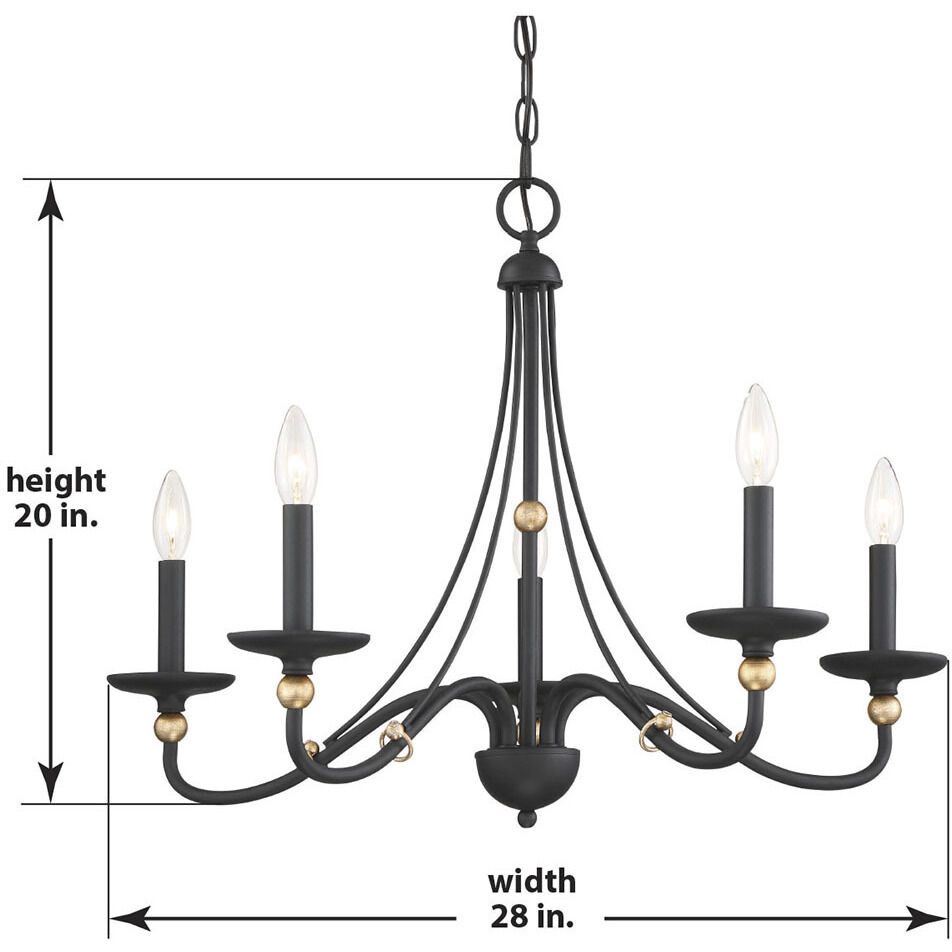 Westchester County 5 Light 28 inch Sand Coal/Skyline Gold Leaf Chandelier Ceiling Light