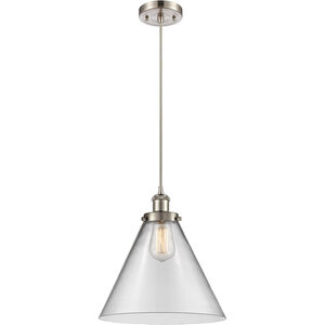Ballston X-Large Cone LED 8 inch Brushed Satin Nickel Mini Pendant Ceiling Light in Clear Glass
