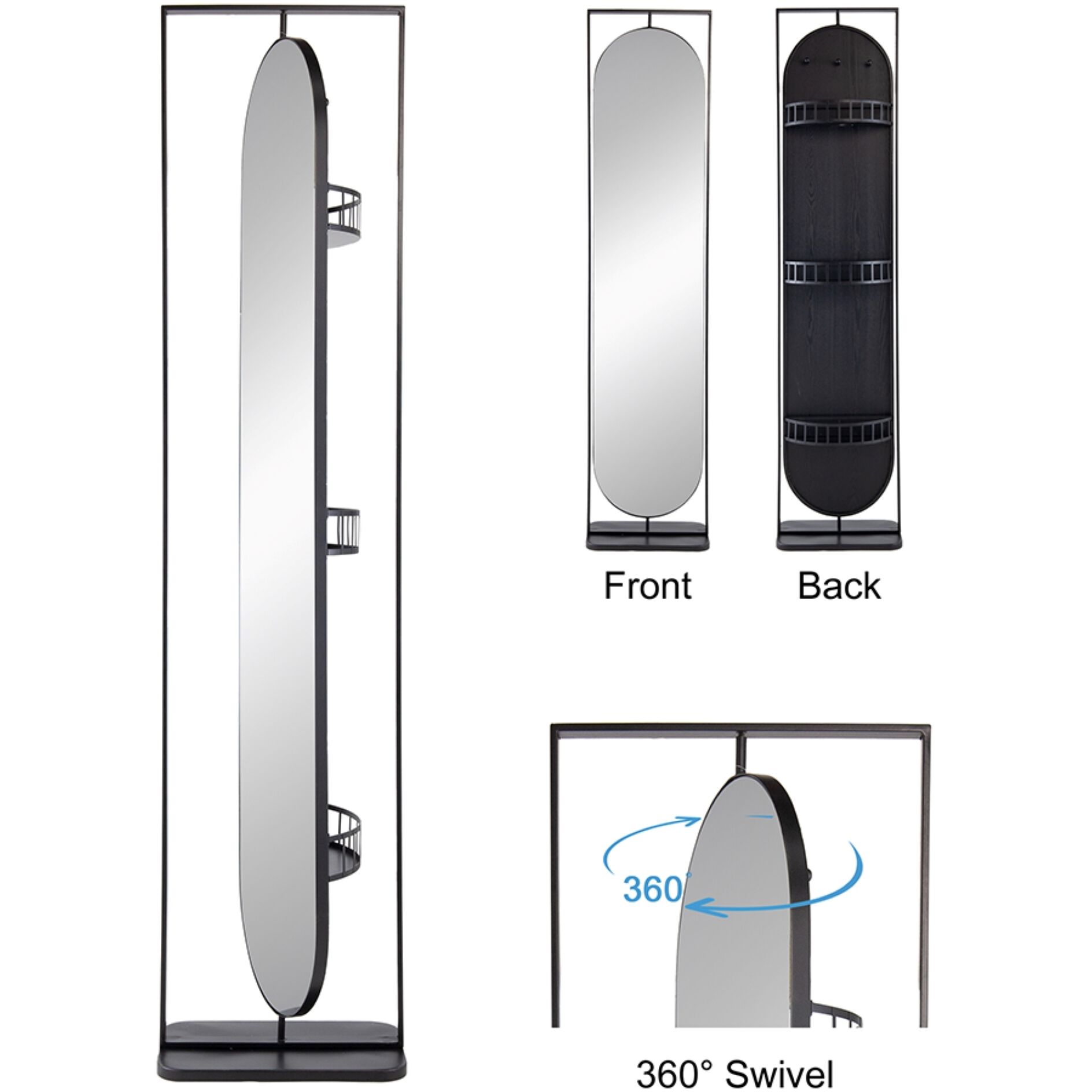 Full 77.8 X 18.1 inch Black Mirror