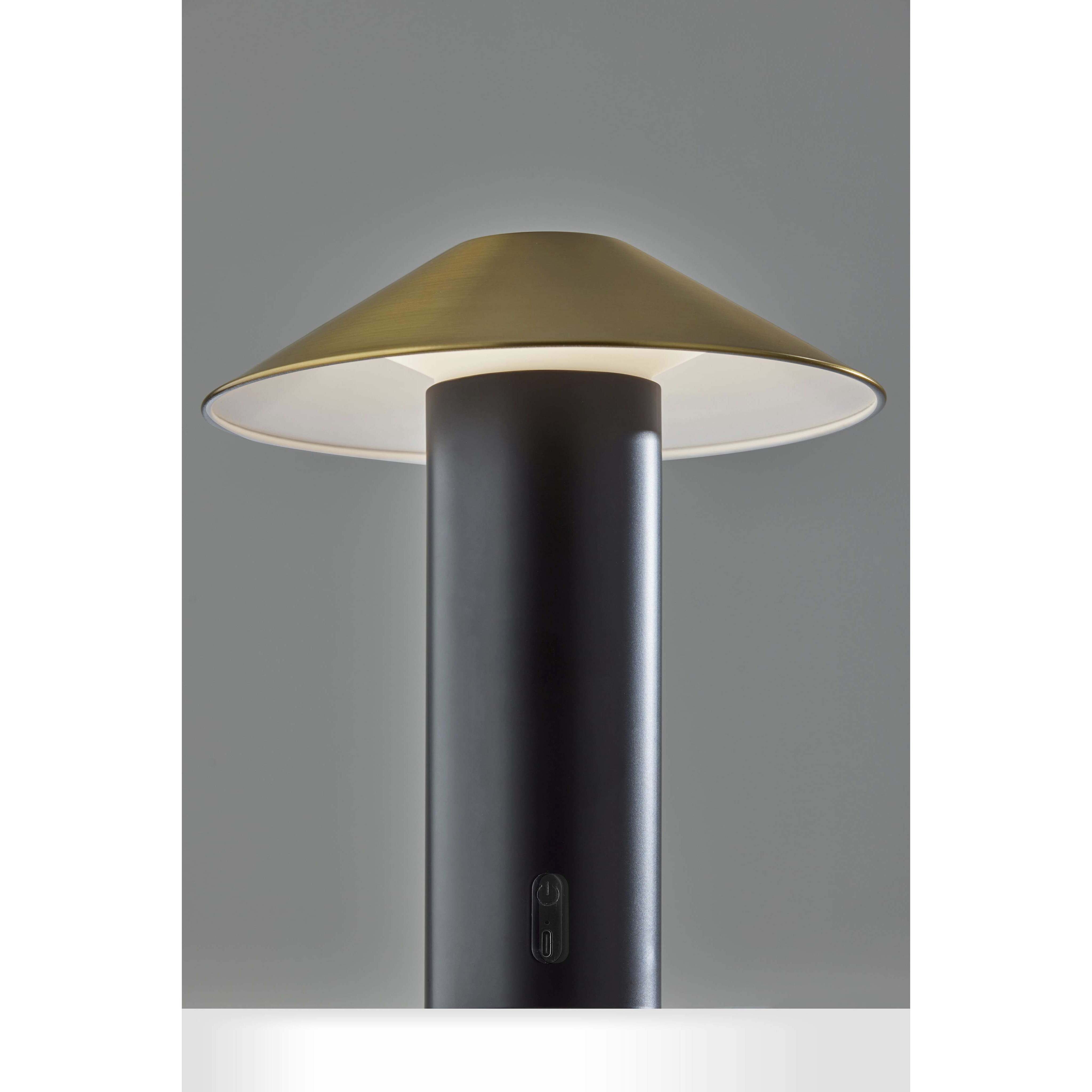 Pina 10.5 inch 4.00 watt Black with Antique Brass Accents Cordless Table Lamp Portable Light, ADS360