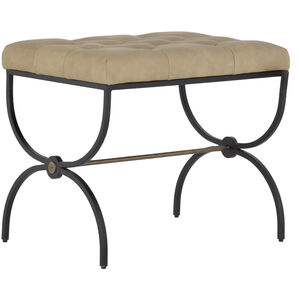 Galvin 21.38 inch Light Grey Leather / Textured Black / Brushed Brass Ottomans Stool