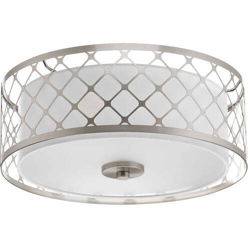 Mingle LED 14 inch Brushed Nickel Flush Mount Ceiling Light, Summer Linen, Etched Parchment Glass