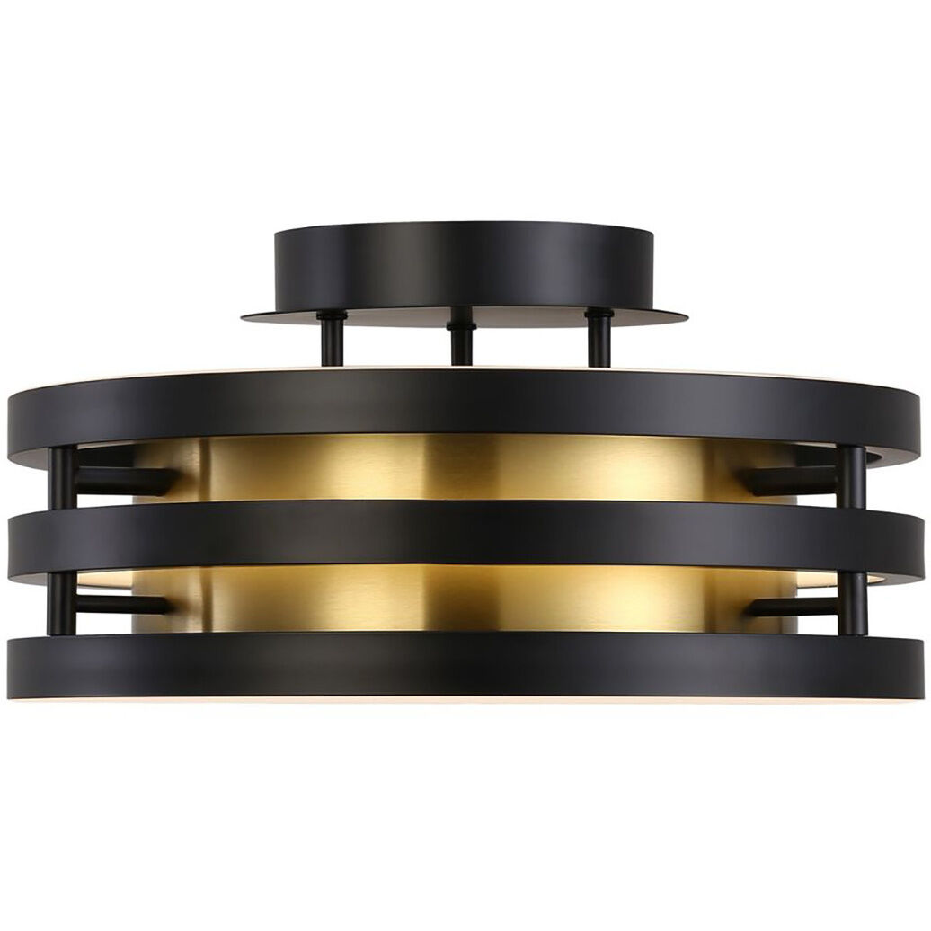 Toledo LED 14.5 inch Black and Brushed Brass Semi-Flush Mount Ceiling Light