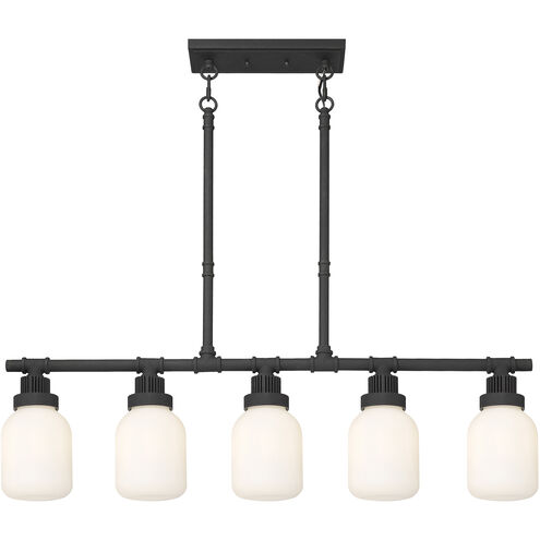 Somers 5 Light 42.88 inch Textured Black Linear Pendant Ceiling Light in Matte White Glass