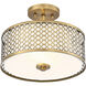 Modern 2 Light 13 inch Natural Brass Semi-Flush Ceiling Light