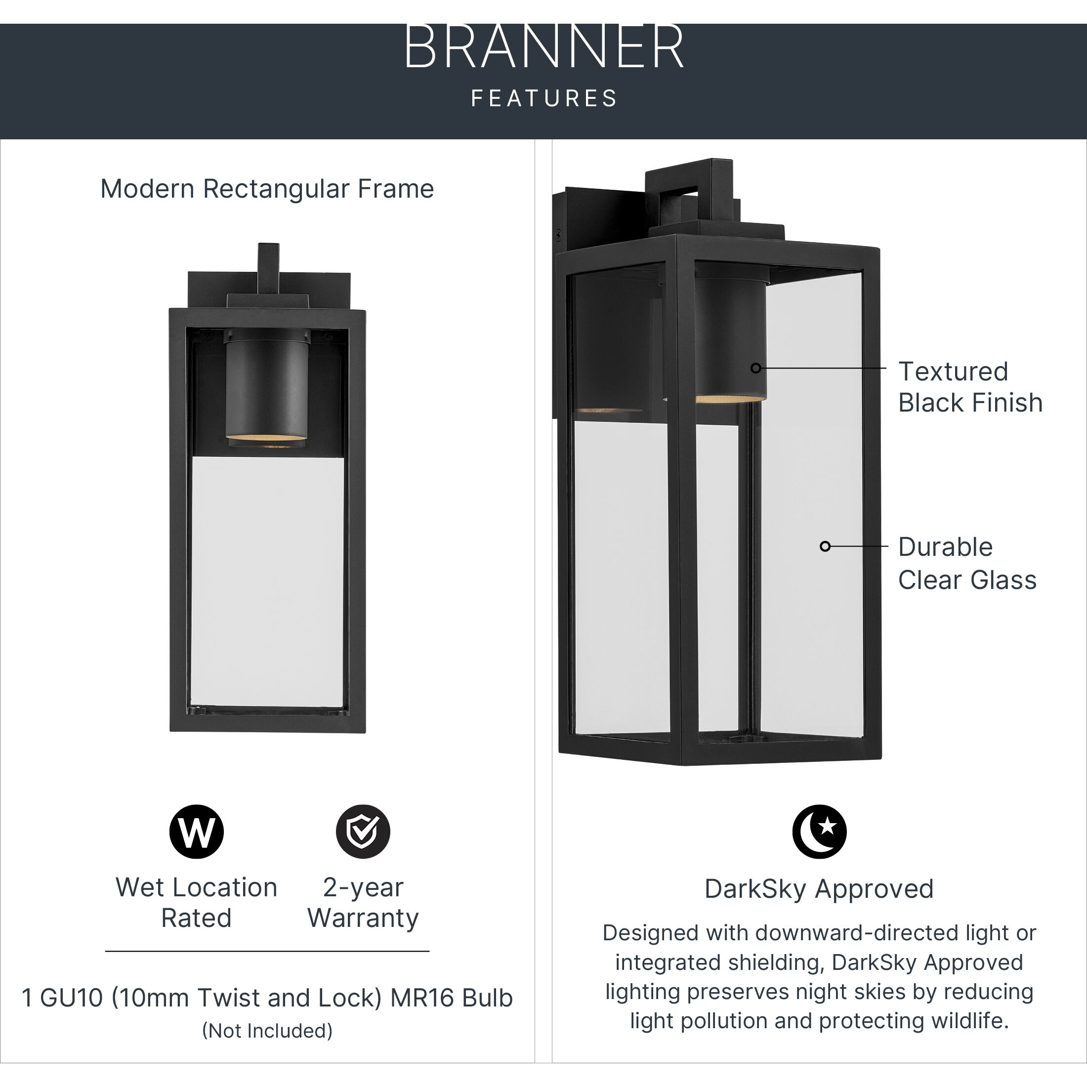 Branner 1 Light 14 inch Textured Black Outdoor Wall Light