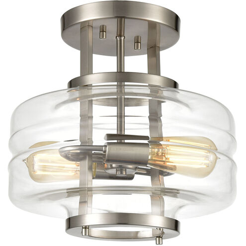Mohawk 2 Light 13 inch Satin Nickel with Clear Semi Flush Mount Ceiling Light