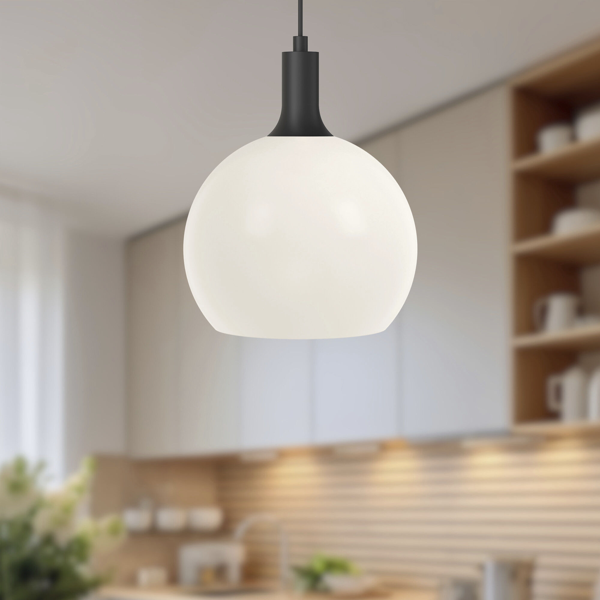 Alora Mood Castilla Pendant Ceiling Light in Matte Black, Matte Opal Glass