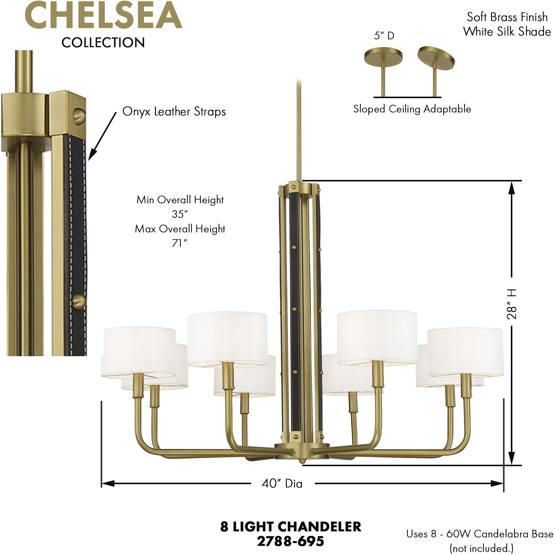 Chelsea 8 Light 40 inch Soft Brass Chandelier Ceiling Light