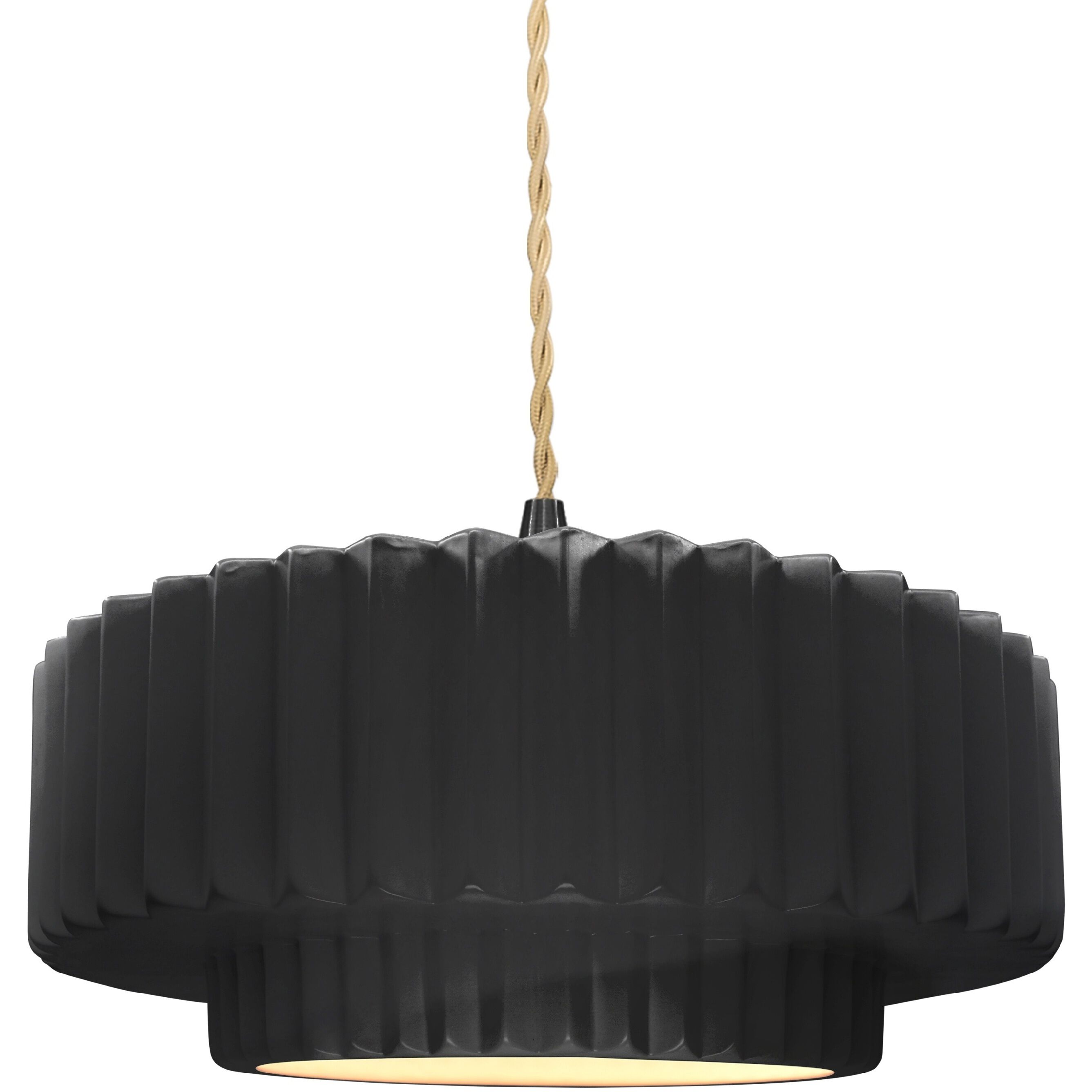 Radiance Collection - Pleated Tier Pendant Ceiling Light in Matte Black, Dedicated LED, Beige Twist Cord, Gloss Black/Matte White, 14.5W x 5.25H, Form+Finish+Function
