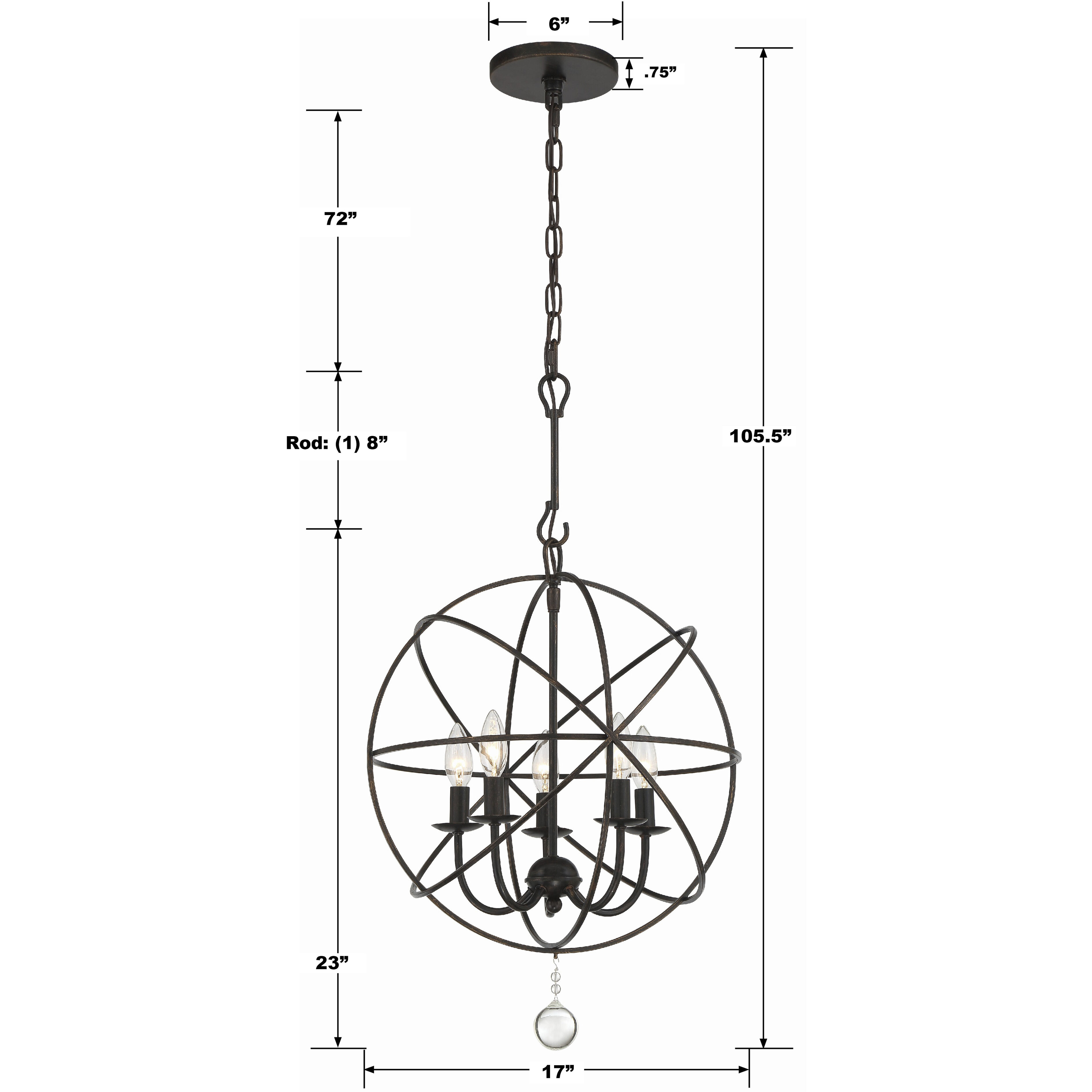 Solaris 5 Light 17 inch English Bronze Mini Chandelier Ceiling Light