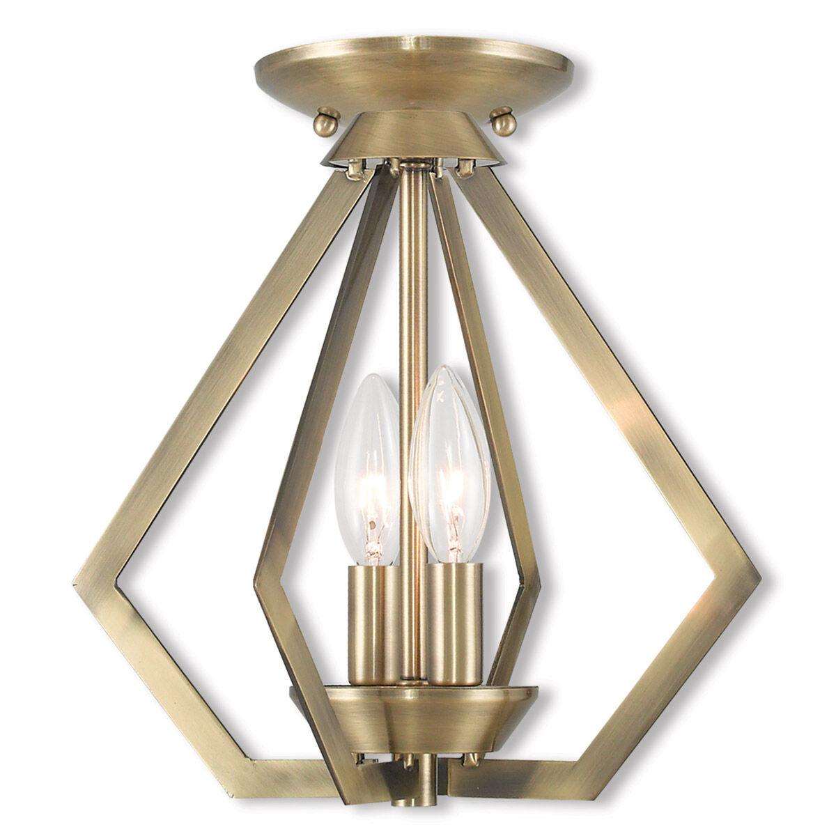 Prism 2 Light 11.25 inch Antique Brass Convertible Mini Chandelier/Ceiling Mount Ceiling Light