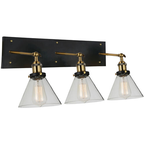 Eustis 3 Light 24 inch Black and Gold Brass Wall Light