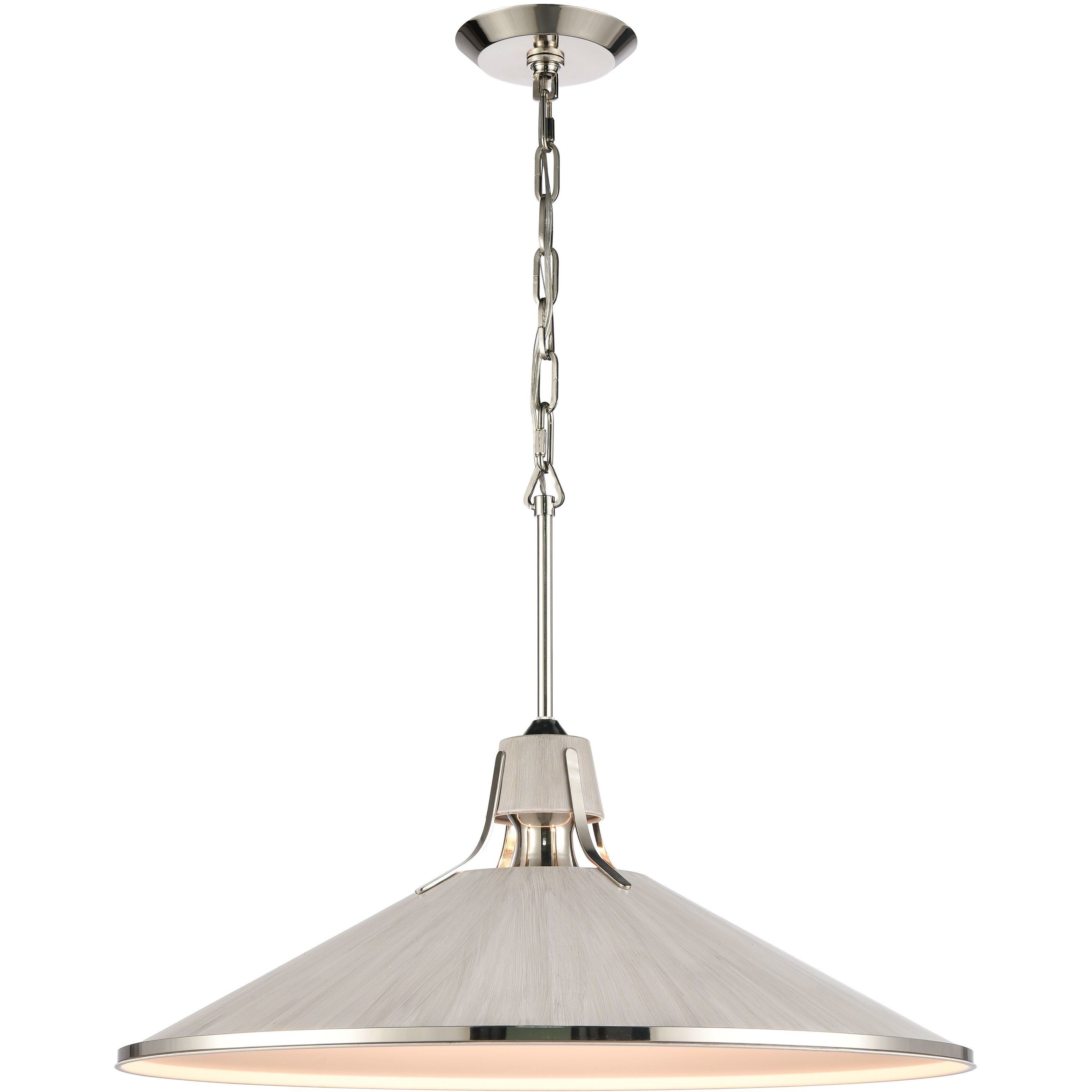 Danique Pendant Ceiling Light in Polished Nickel with Sunbleached Oak
