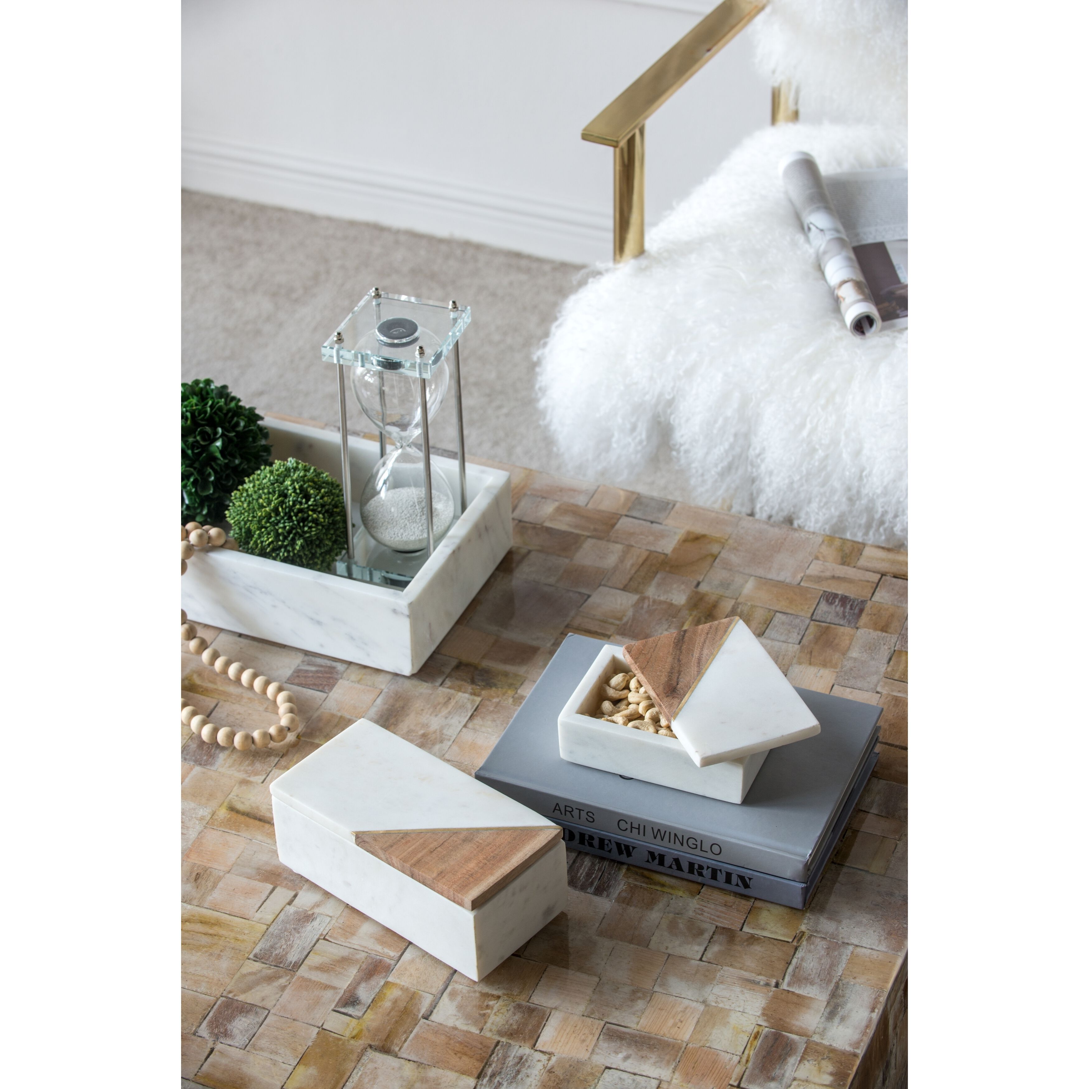 Anita 3.9 inch White/Brown Marble Boxes