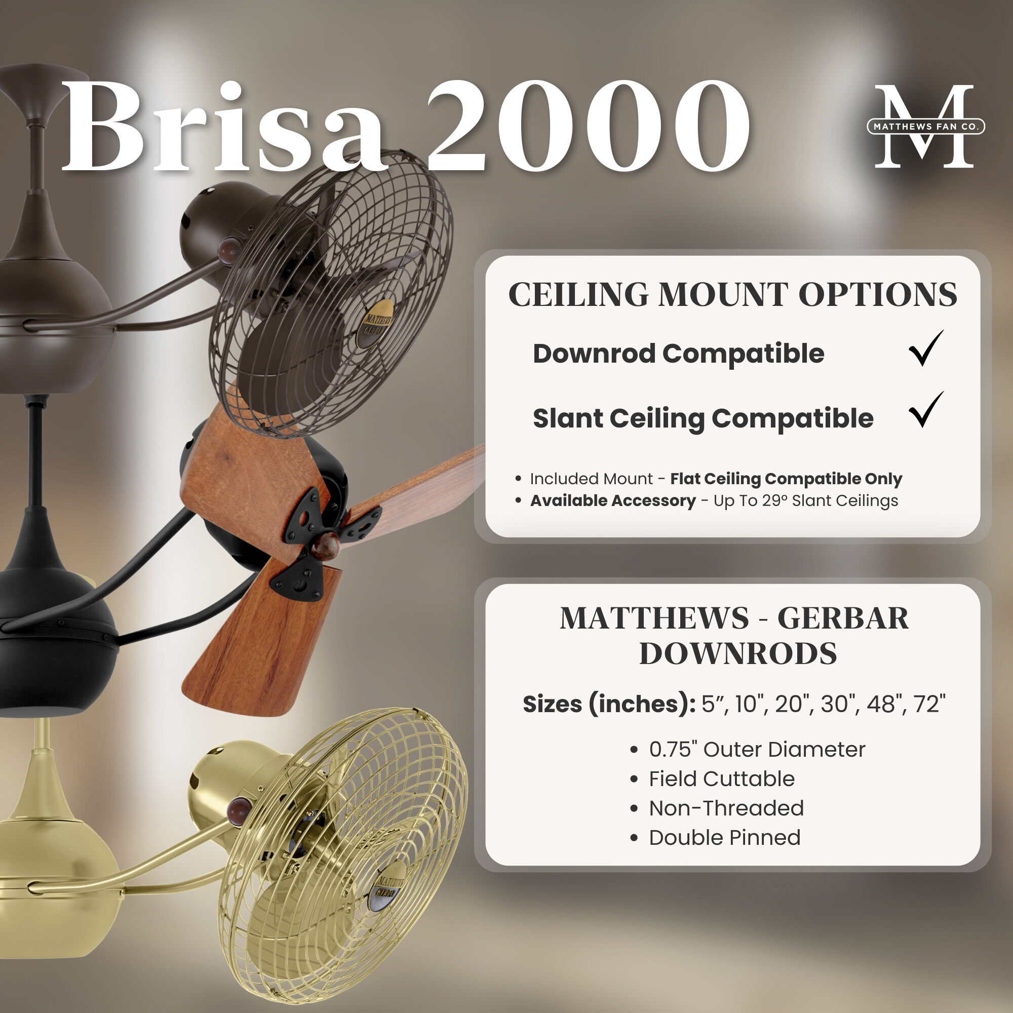 Matthews-Gerbar Brisa 2000 13 inch Brushed Nickel Rotational Ceiling Fan, Matthews-Gerbar