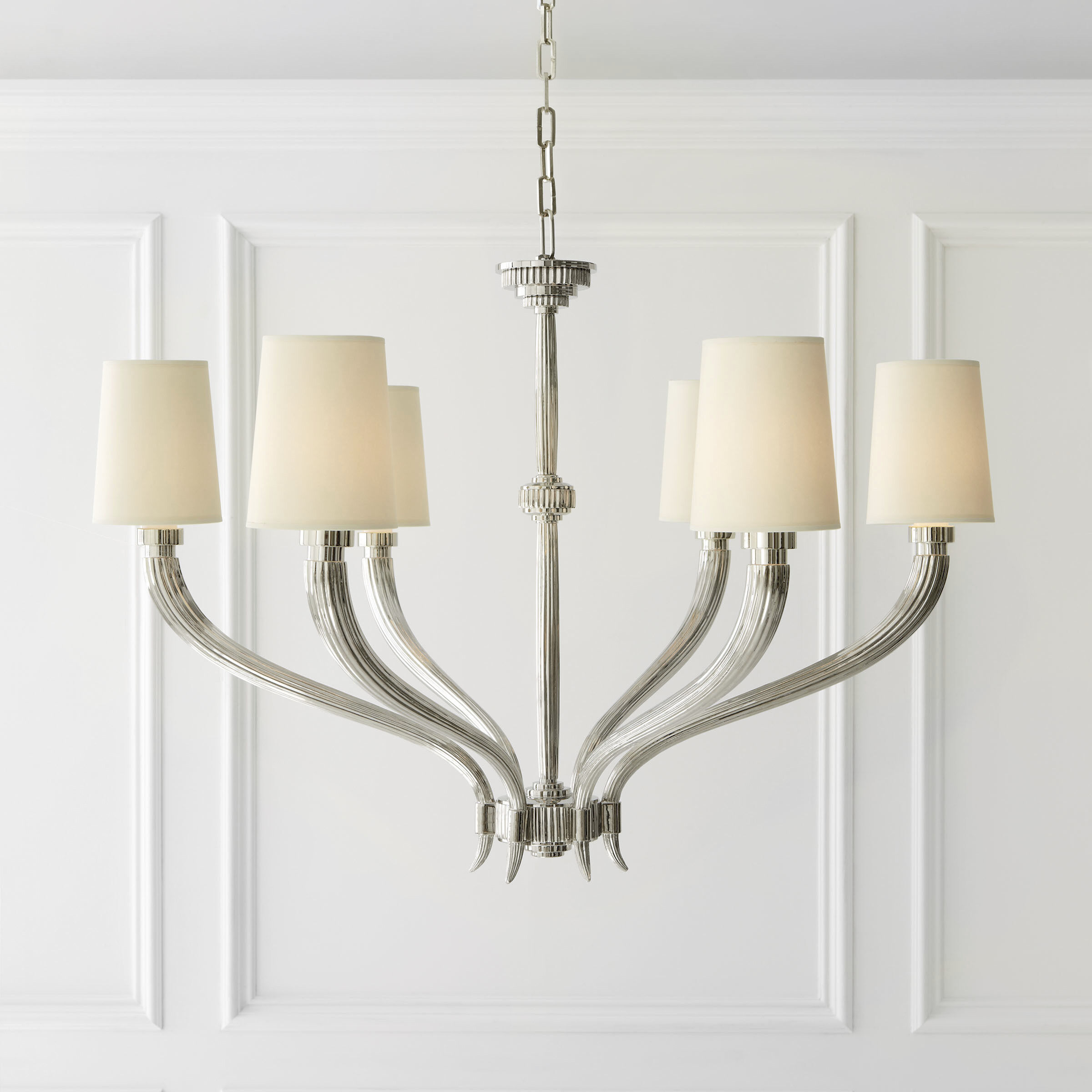 Chapman & Myers Ruhlmann 6 Light 35.25 inch Polished Nickel Chandelier Ceiling Light in Natural Paper, Large