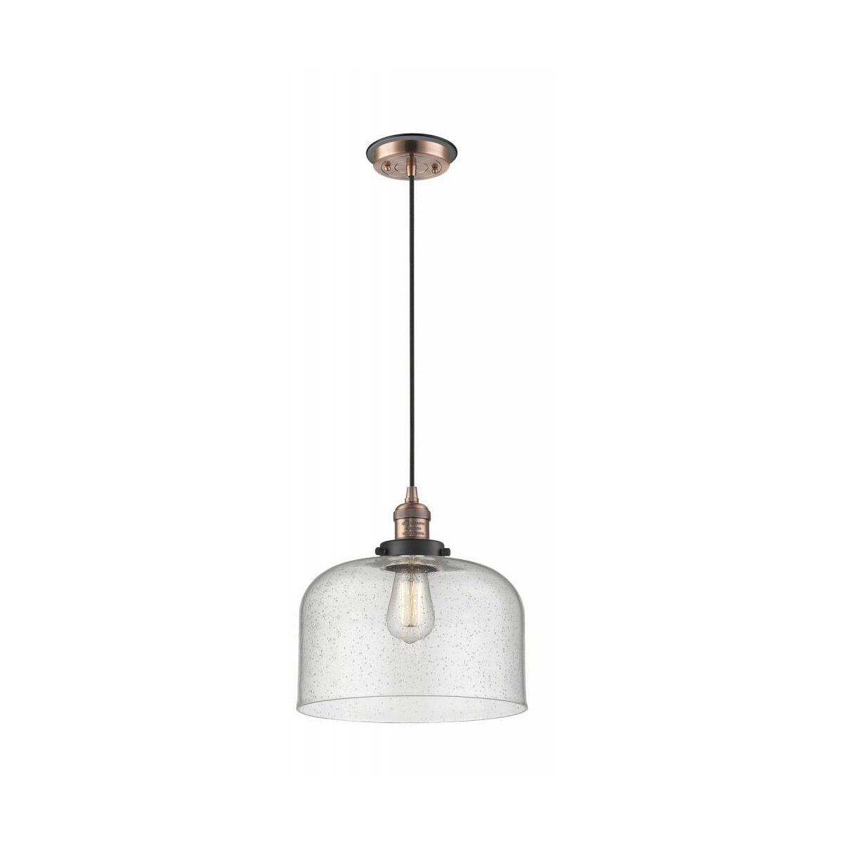 Franklin Restoration X-Large Bell 1 Light 12 inch Antique Copper/Matte Black Mini Pendant Ceiling Light in Seedy Glass