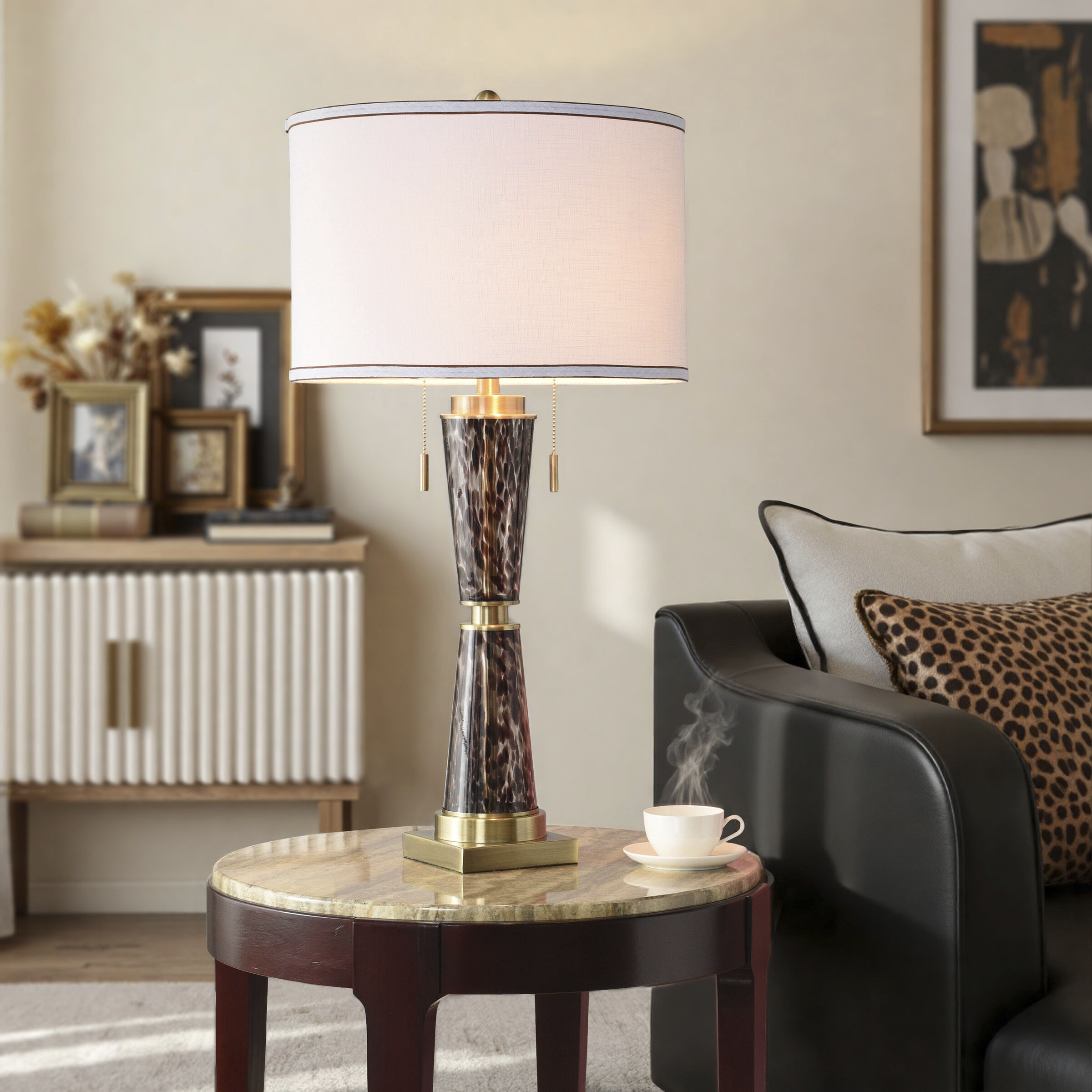 Trabzon 32.5 inch 60 watt Trabzon Gold and White Table Lamp Portable Light
