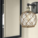 Ballston Farmhouse Rope Armed Sconce Wall Light in Black Antique Brass, Bulb Not Included, Clear Glass with Brown Rope, Ballston