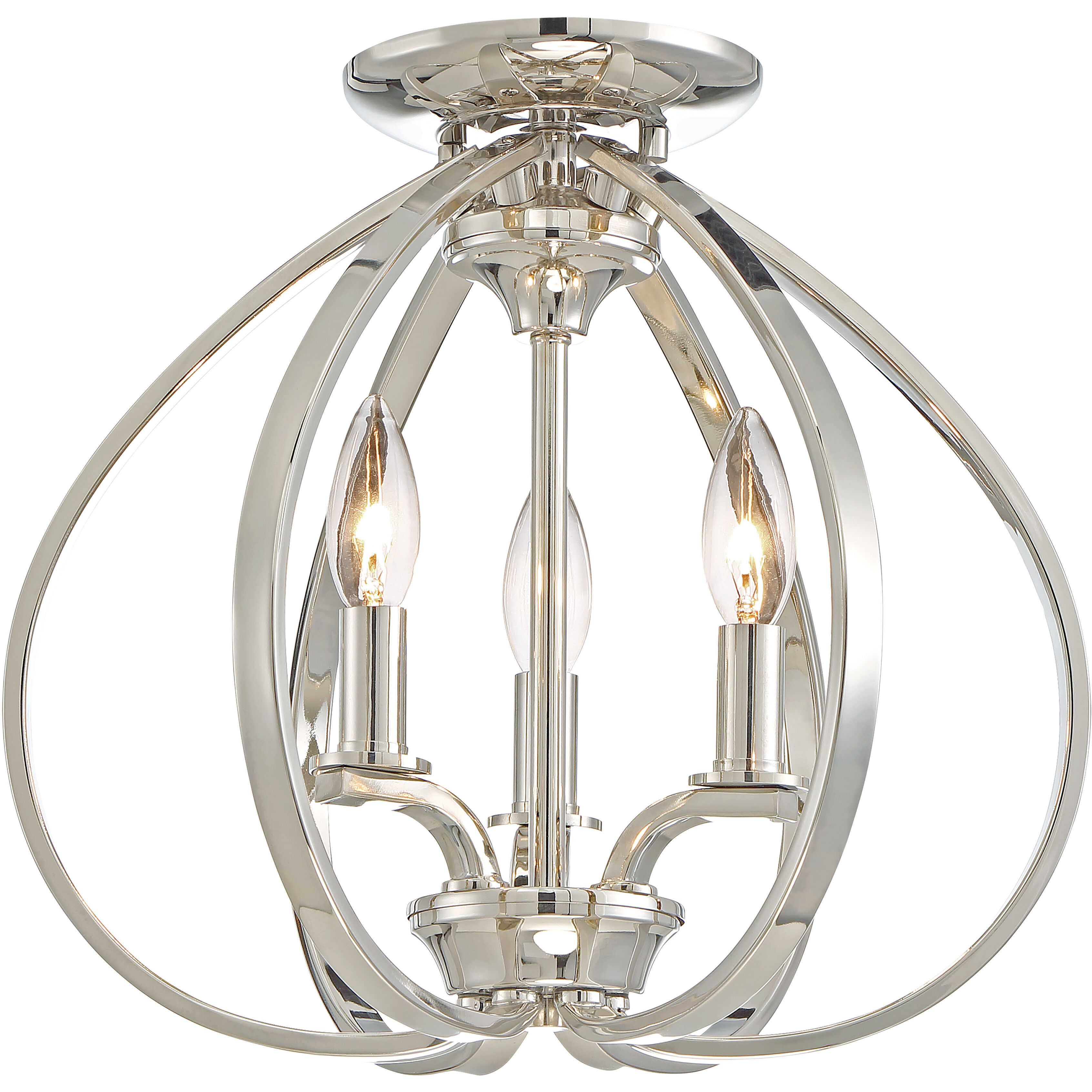 Tilbury 3 Light 14 inch Polished Nickel Semi Flush Mount Ceiling Light