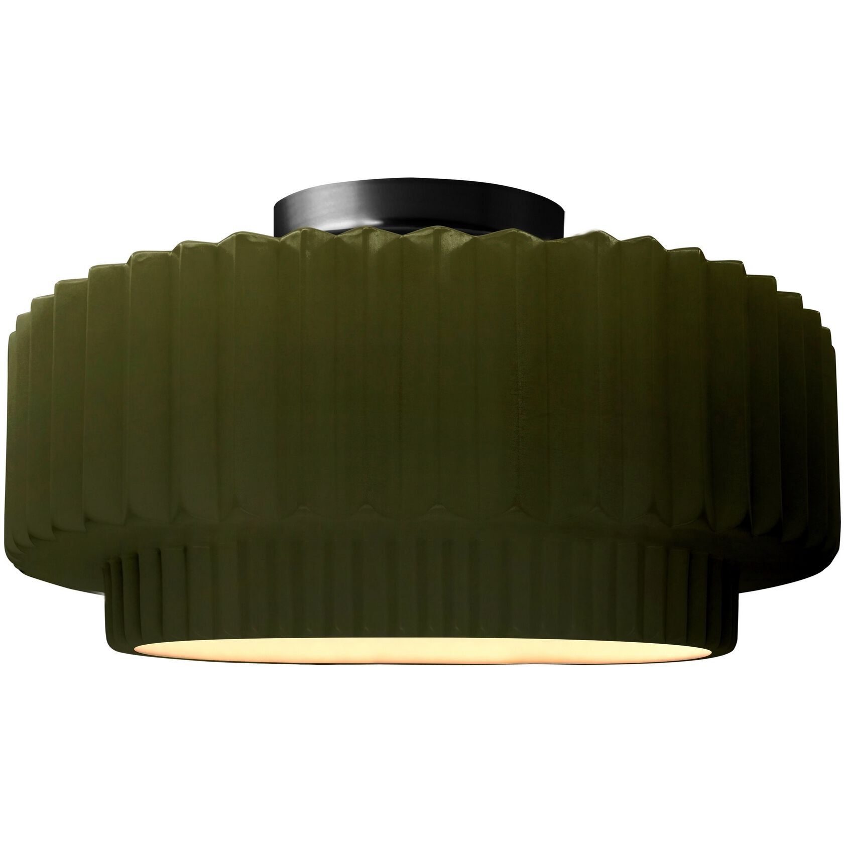 Radiance Collection - Pleated Tier LED 12 inch Matte Green Semi-Flush Ceiling Light, Form+Finish+Function