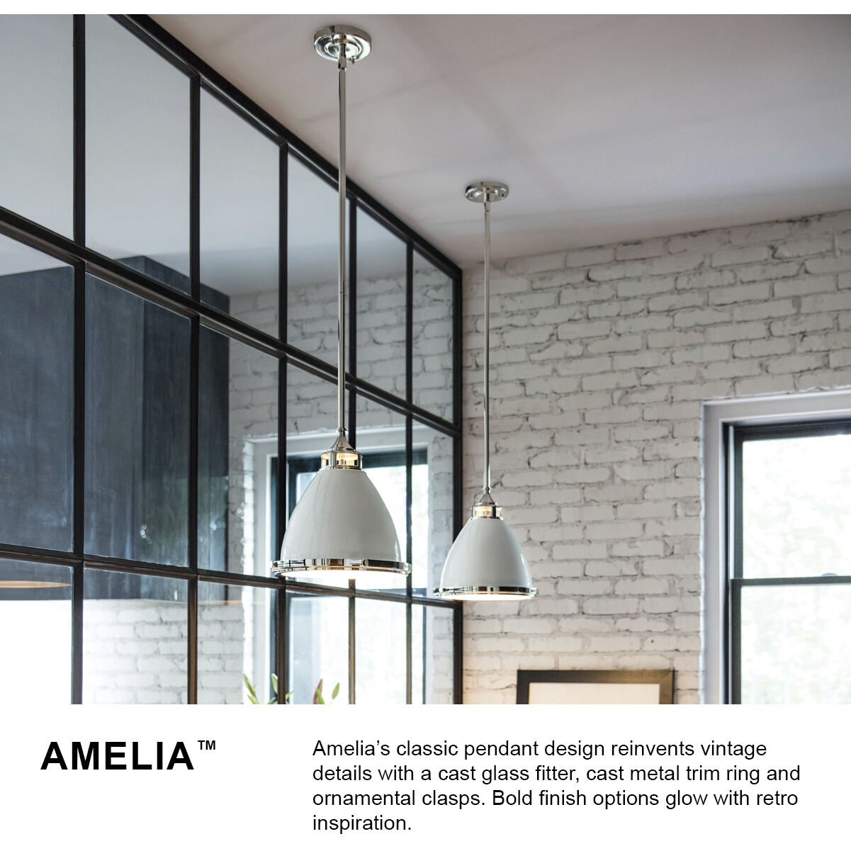 Amelia 1 Light 13 inch Polished White with Polished Nickel Indoor Mini Pendant Ceiling Light