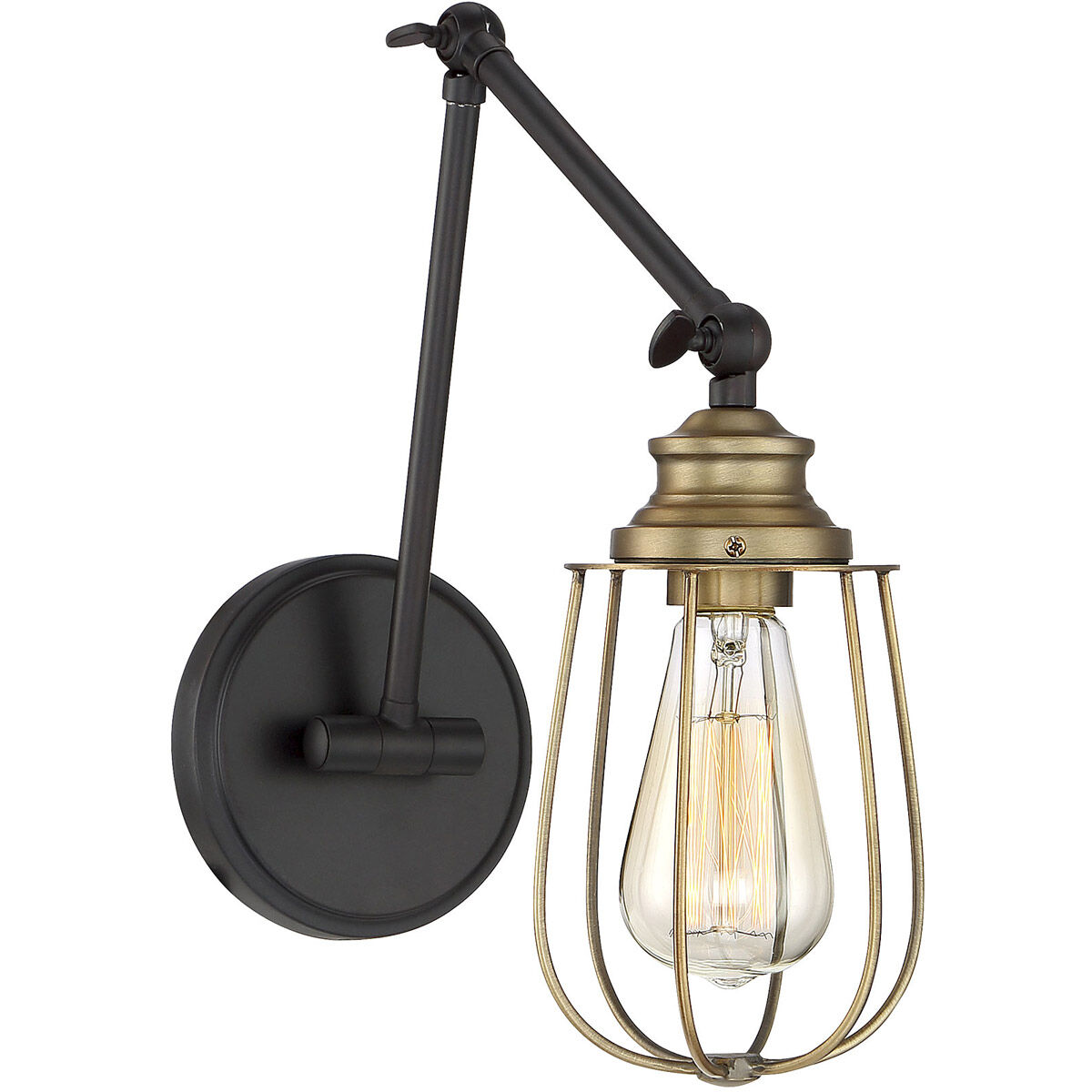 Industrial 5 inch 60.00 watt Oil Rubbed Bronze with Natural Brass Adjustable Wall Sconce Wall Light