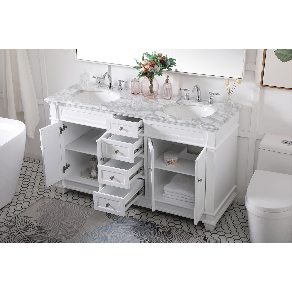 Wesley 60 X 22 X 35 inch White Vanity Sink Set