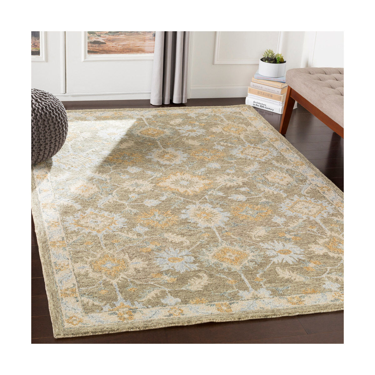 Panipat 36 X 24 inch Olive/Khaki/Light Gray/Medium Gray/Wheat Rugs, Rectangle
