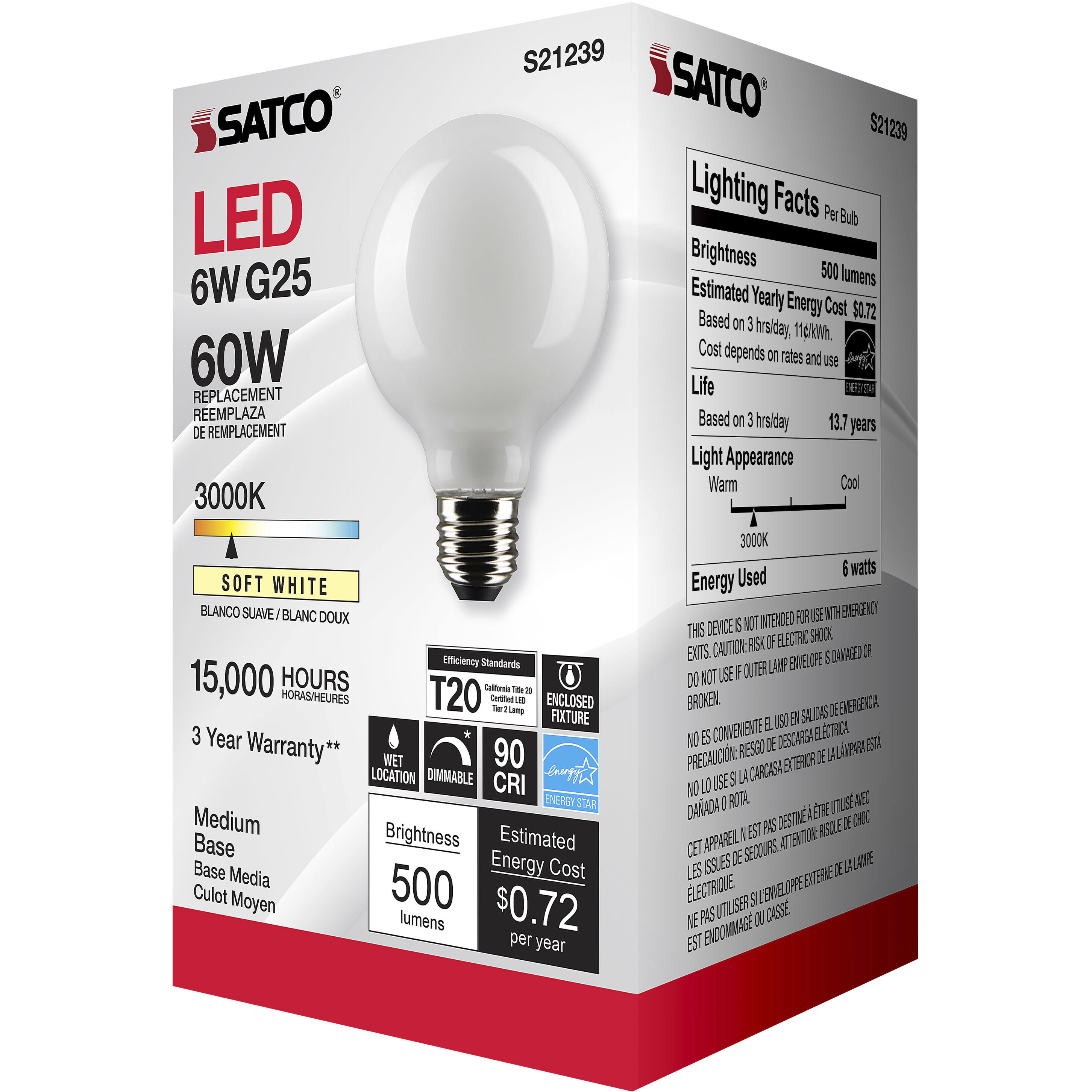 Lumos LED Medium Medium 6.00 watt 3000K LED Filament