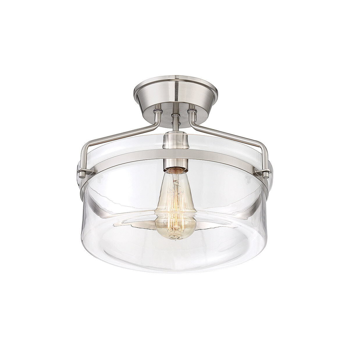 Modern 1 Light 13.25 inch Brushed Nickel Semi-Flush Ceiling Light