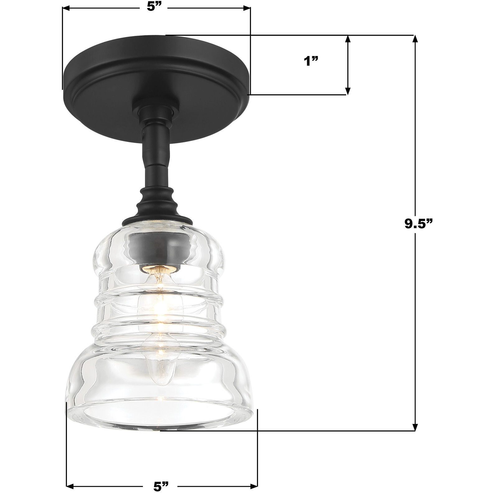 Gregory 1 Light 5 inch Matte Black Semi Flush Ceiling Light