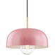 Avery 1 Light 14 inch Aged Brass Pendant Ceiling Light in Pink Metal