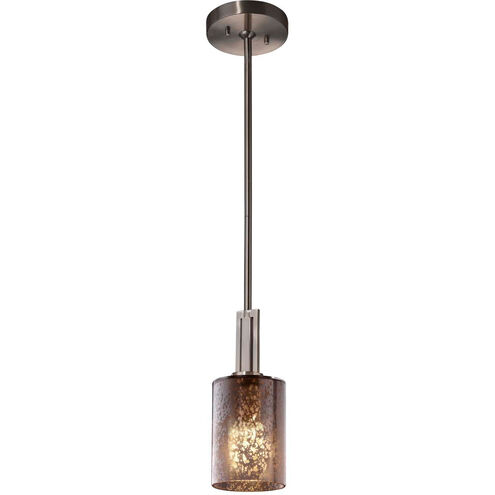 Fusion 1 Light 4 inch Brushed Nickel Pendant Ceiling Light in Mercury Glass, Cylinder with Flat Rim, Incandescent