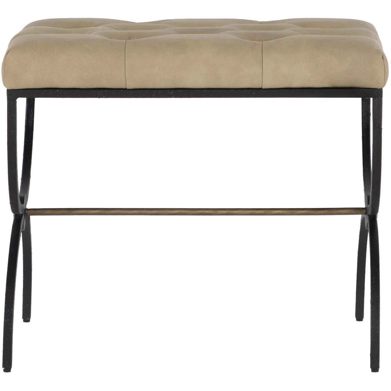 Galvin 21.38 inch Light Grey Leather / Textured Black / Brushed Brass Ottomans Stool