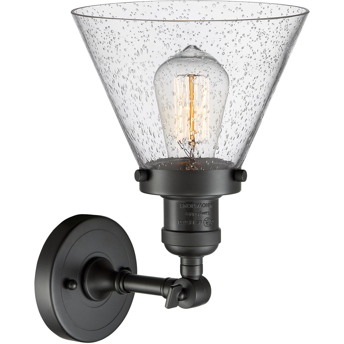 Franklin Restoration Large Cone LED 8 inch Oil Rubbed Bronze Sconce Wall Light in Seedy Glass, Franklin Restoration