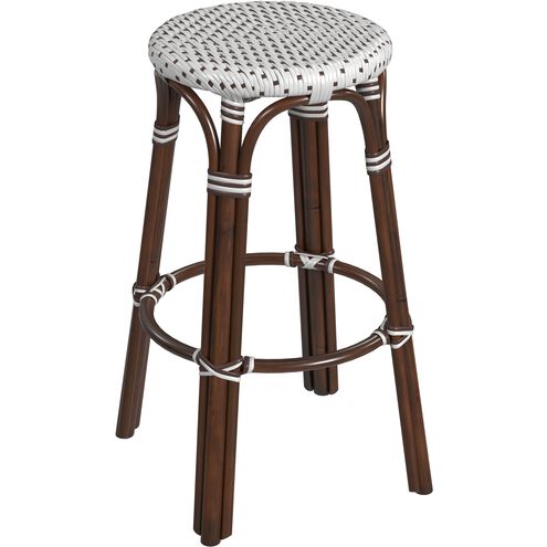 Tobias Round Rattan 30" Bar Stool in White and Brown Dot